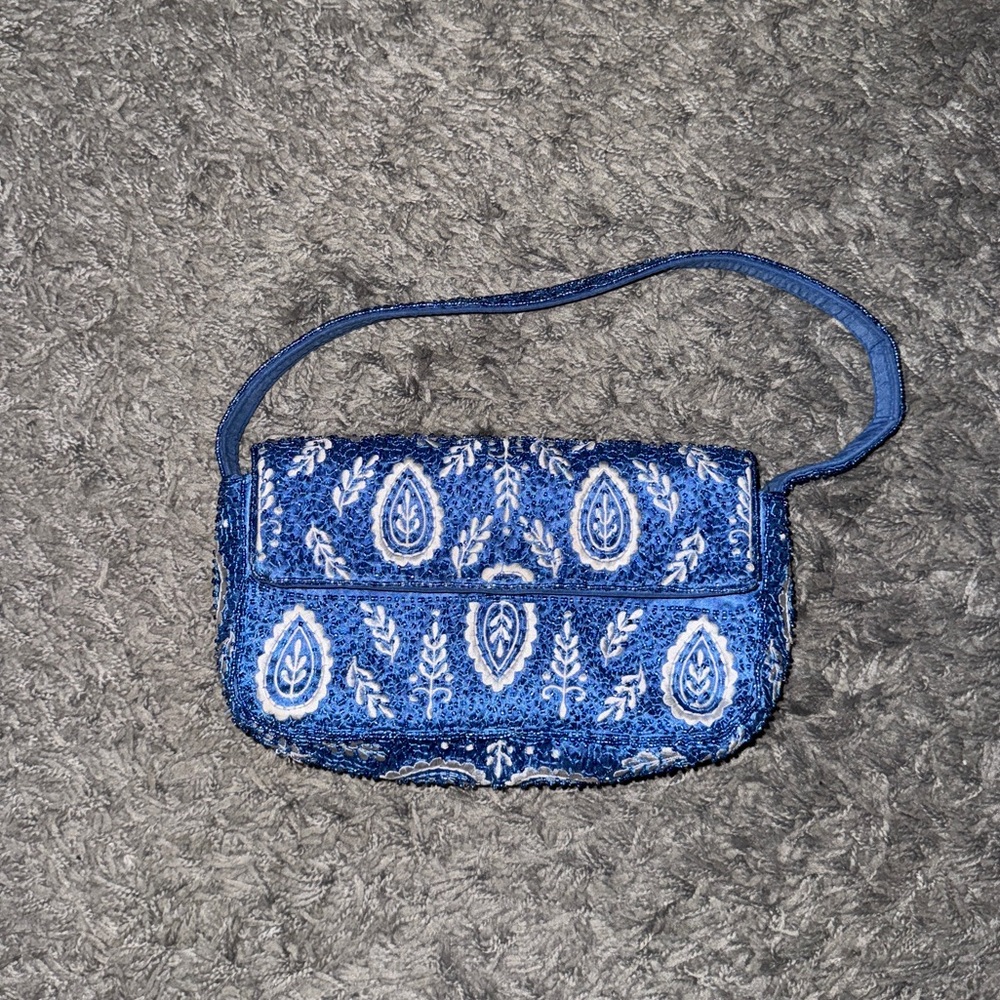 Blue Paisley Beaded Shoulder Bag